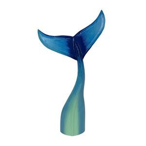 Things2die4 Blue Wood Whale Tail Statue 33 Inch Height Coastal Floor Sculpture